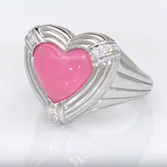 Judith Ripka Pink Jadeite Heart Ring Solid Sterling Silver 925 Sizes 6, 7, or 9 - Picture 4 of 5